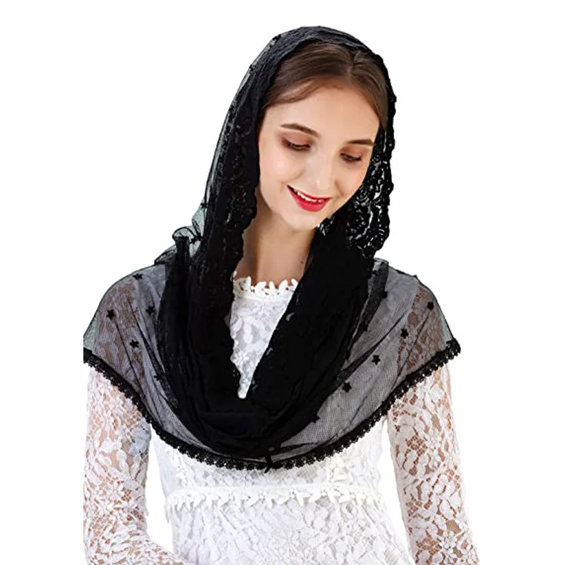 Y-Z Fashion white lace headdress Muslim church hair veil shawl islamic mantilla veil for catholic church