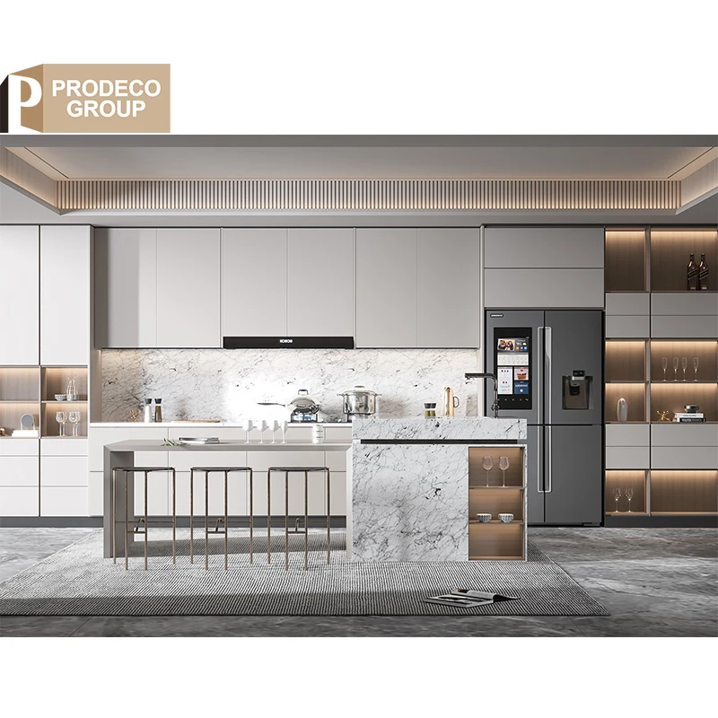 Prodeco Joinery Solid Walnut Wood Color Kitchen Cabinets Set with Island Ready to Assemble for Household