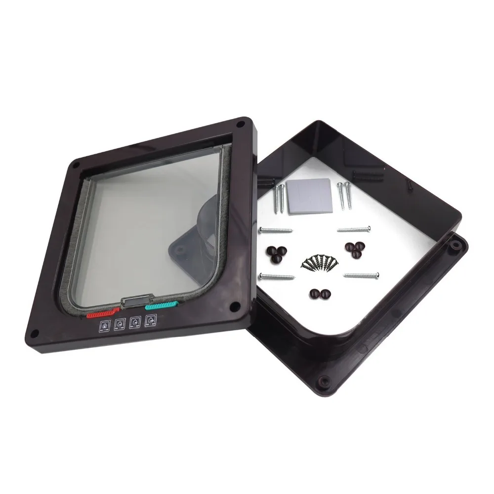 Dog Cat Flap Door with 4 Way Security Lock gate door for Dog Cats Kitten ABS Plastic clear window