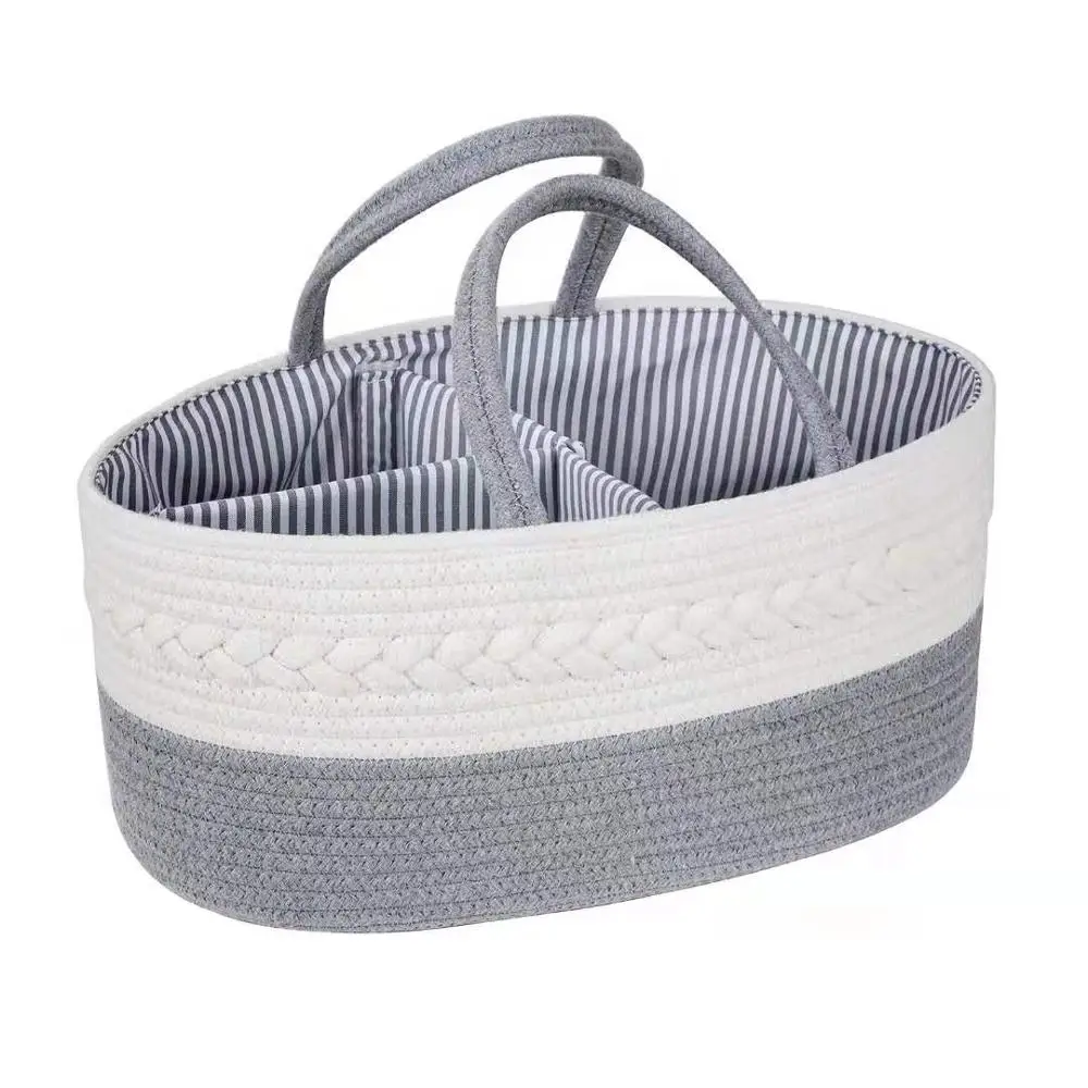 QJMAX Baby Diaper Caddy Organizer Custom Cotton Rope Nursery Storage Bin With Divider Baby Shower Gift Bag