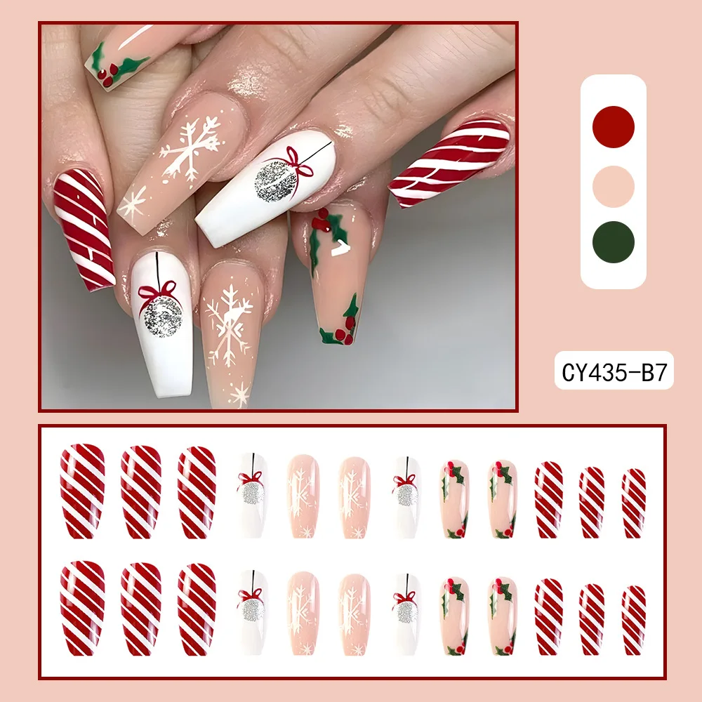 Wholesale Artificial Nails 24 Pieces Christmas Snow White Hand Painted Wearing Nail