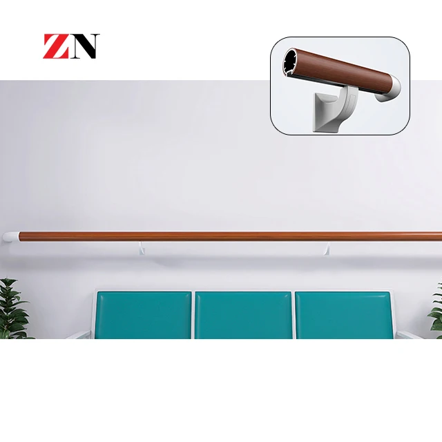 hospital wall mounted safety PVC and aluminium retainer wood grain hand rails