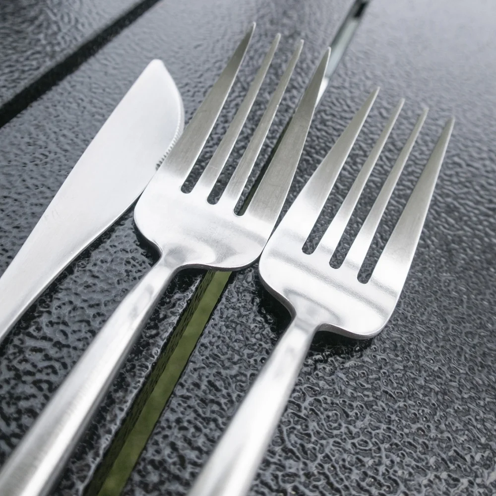 Matte Silver 304 Stainless Steel Flatware Set Kitchen Silverware Thick Knife Spoon Fork Cutlery  Wedding Party Dishwasher Safe