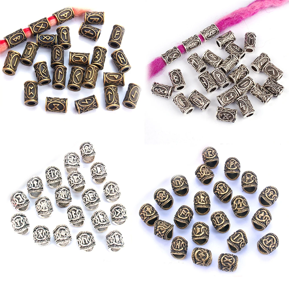 24 A-Z Letter Viking rune Hair Braid Dread Dreadlock beard Beads rings Tubes For men women Hair Accessories