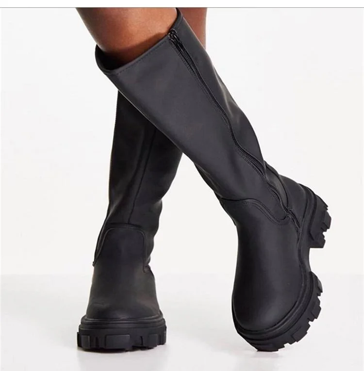 Women Boots Winter Knee High Boots Black White Winter Shoes For Women Platform Heels Long Botas Mujer Zipper Thigh High Boots