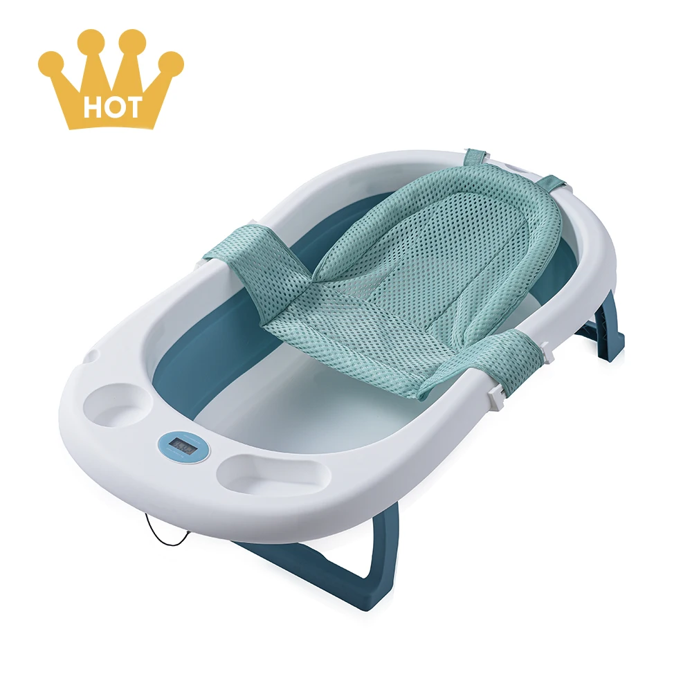 Temperature control plastic baby folding bath tub infant bathtub seat