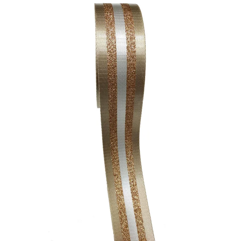 fake nylon champagne color webbing gold thread ribbon belt