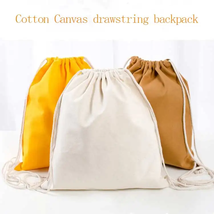 Custom Logo Reusable Draw String Gym Bag Cotton Cloth Canvas Drawstring Backpack Bag