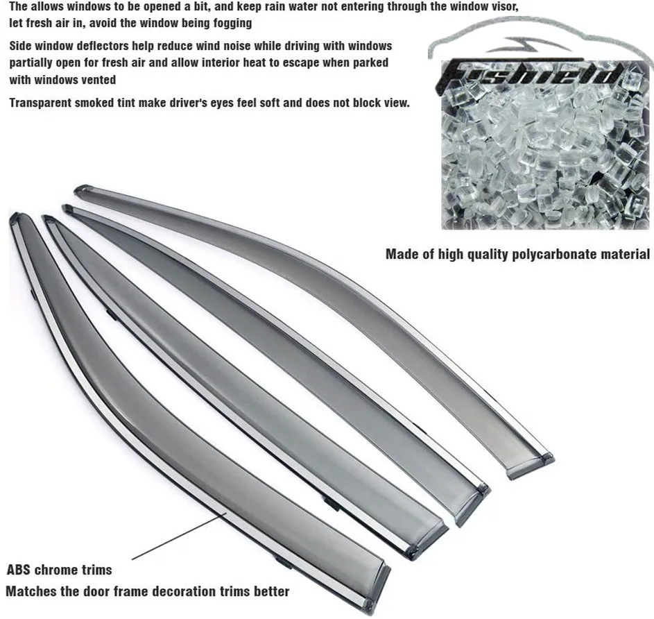 For 2013-2017 Honda Accord Sedan 4 Door  Chrome Trim Smoke Tinted Clip On Window Visor Rain Guard Defector The 9th