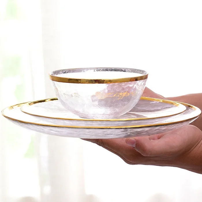 2024 Gold Rim Charger Plates Event Wedding Camping Minimalist Glass Charger Plates Round Glass Charge Party Plates