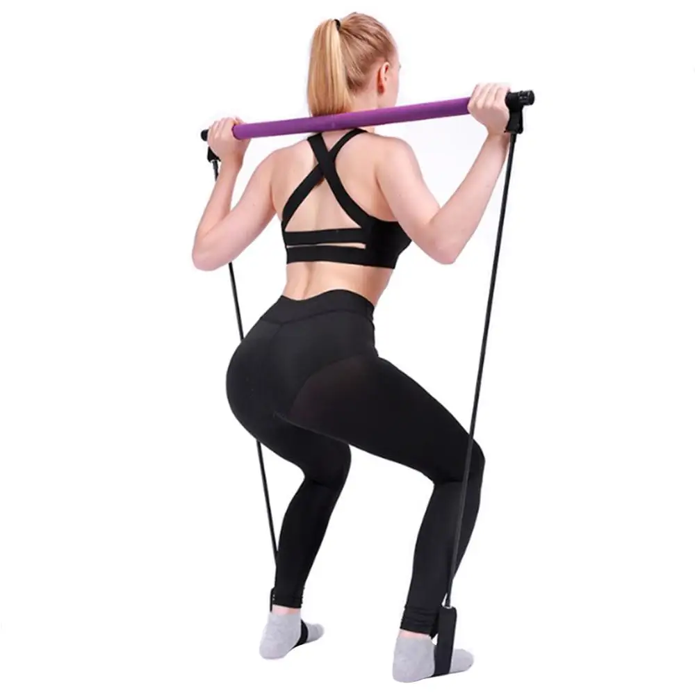 Multi-functional Stick with Resistance Band Yoga Pull Rods Pilates Bar for Gym Fitness Body Building Workout Exercise