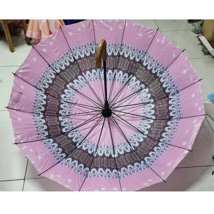 straight umbrellas wooden handle custom painting print fabric stick umbrella with logo for the rain cheap promotion gift