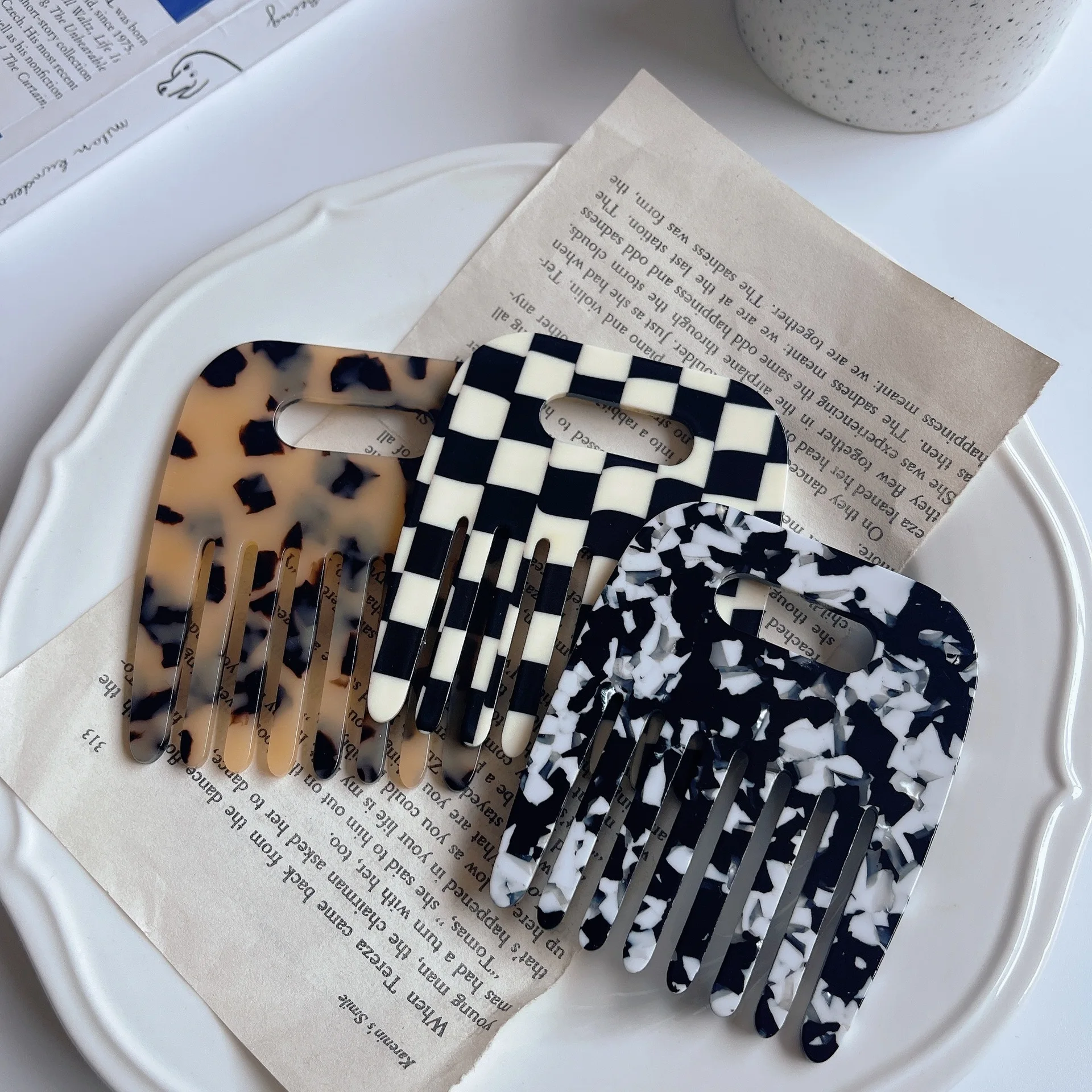 Pocket acetic acid hair pick afro comb women wide tooth eco friendly cellulose anti static chrome acetate african head comb