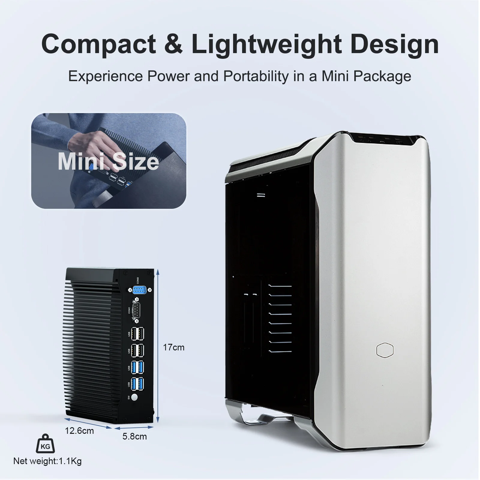 Kensing-ton Lock HYSTOU Mini PC Dual HD-MI USB DC-IN DDR5 Intel Core i5-1235U Win 10/11 SSD HDD SATA Computer