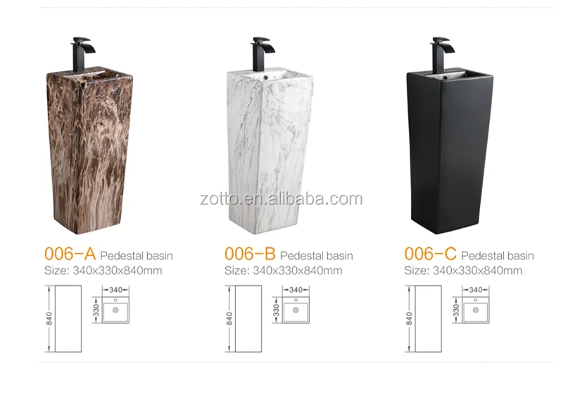 China suppliers one piece washbasin with pedestal marble pattern wholesale stand wash sink ceramic modern pedestal basin