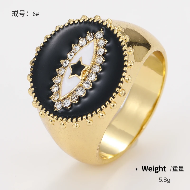 Custom Jewelry Factory Wholesale Copper Eye Ring Chunky Signet Rings Black Enamel Ring For Women