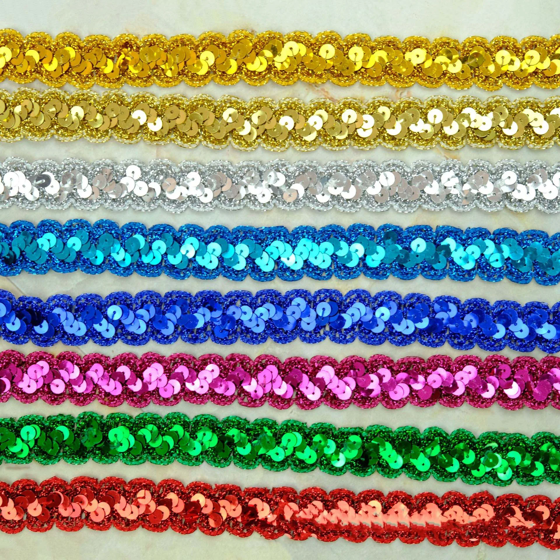 13 m 23mm wide Cheap wholesale metallic wavy lace ribbon S-shaped ethnic gimp trim costume sequined braided gota lace trims