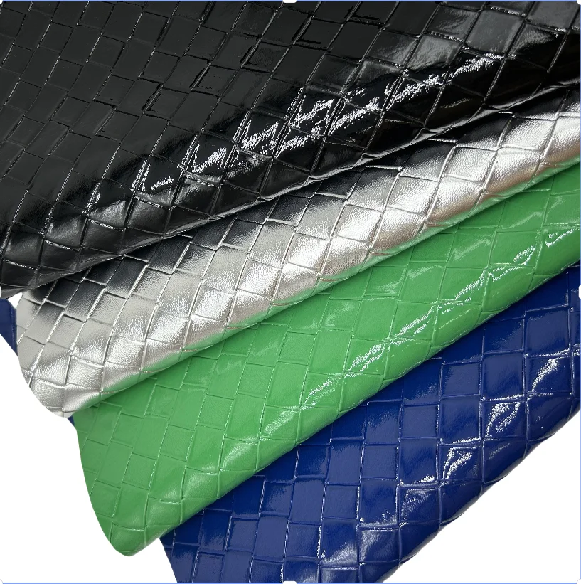 Crystal mirror large plaid PVC leather Glossy paint leather for luggage and handbag materials
