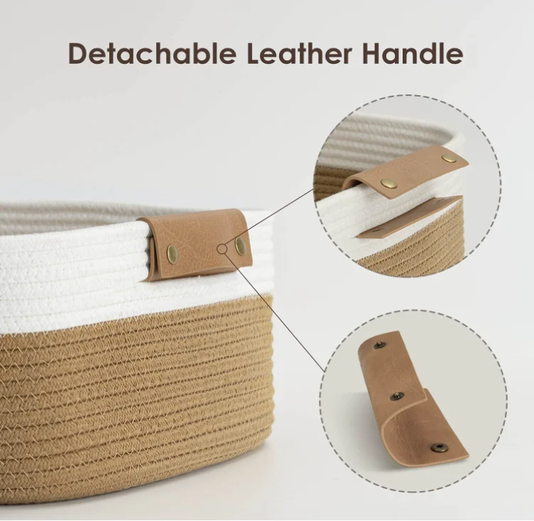 Rectangle Cotton Rope Woven Basket with Handles for Books Magazines Toys - Decorative Rectangle Basket for Baby Nursery