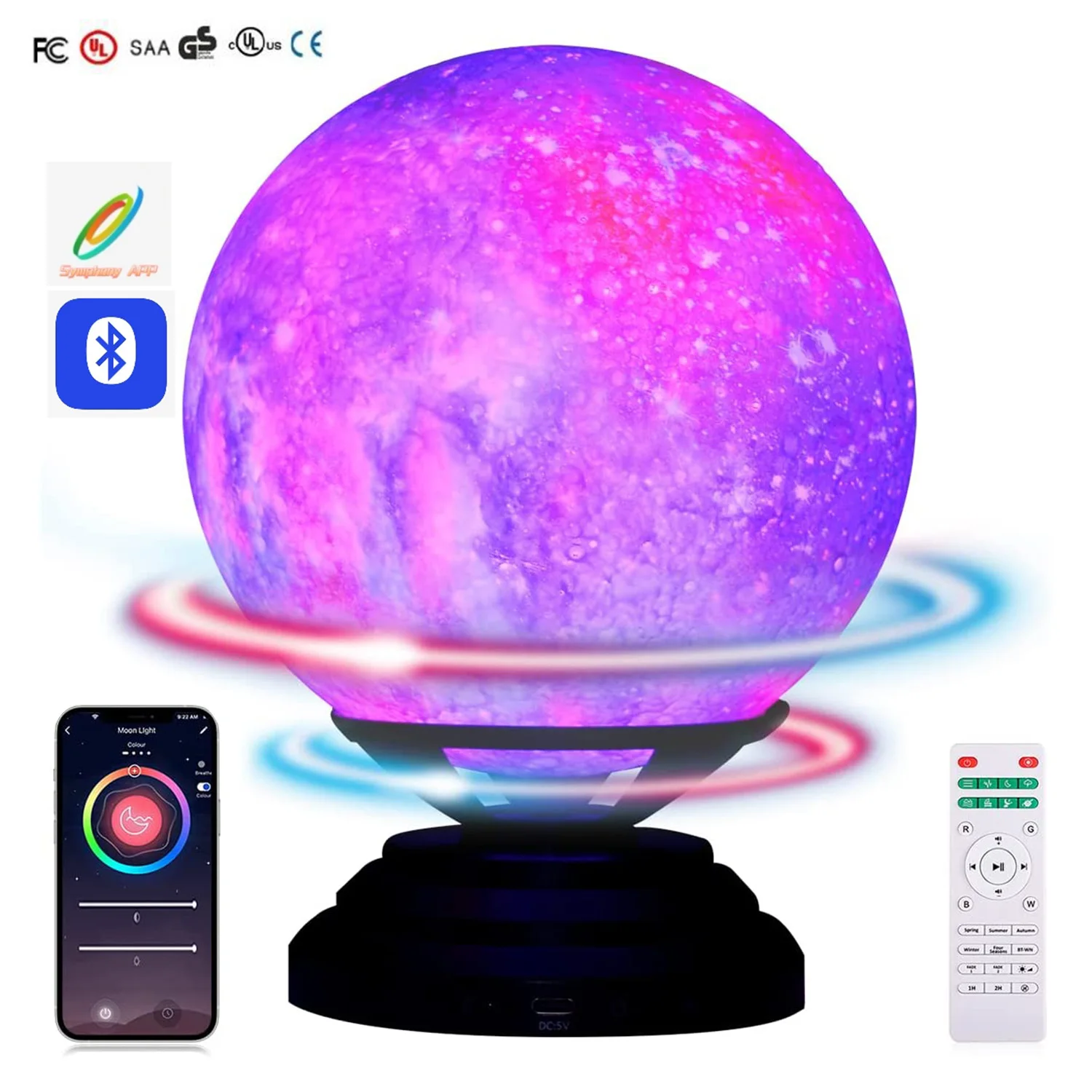 Smart 3D Moon Lamp With BT Speaker 16 Colors RGB Rotatable Base Natural Sounds LED Night Light Sleeping Mood Lights Tuya APP