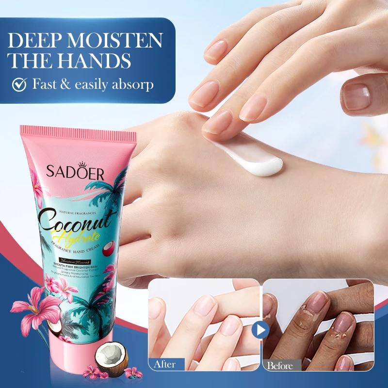 SADOER Coconut Hydrating Fragrance Body Lotion Cream Hand Cream Nourish Lips Balm Moisturizing Whitening Nursing Set Improve Dry