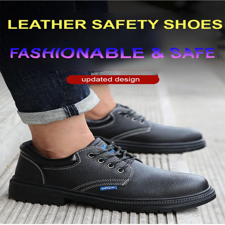 cost-effective  leather breathable fashion safety shoes with steel toe work leather safety shoes for men