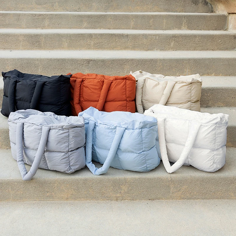 Puffer Tote Bag Lightweight Satchel Purse Large Travel Gym Shop Quilted Puffy Handbag for Women