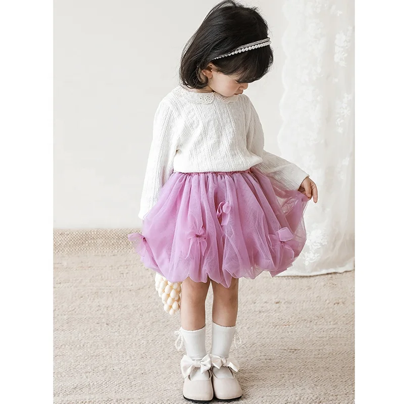 New Arrivals Spring Baby Girls Skirts Elastic Waist Mesh Tulle Skirt With Bow Princess Puffy Tutu Skirts
