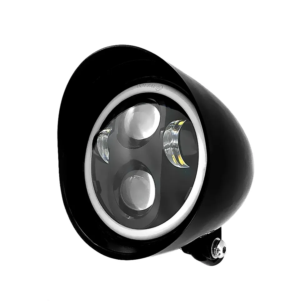 Светодиодное кольцо для мотоцикла Harley Sportster Dyna cafe racer, черная цилиндрическая фара 5,75 дюйма