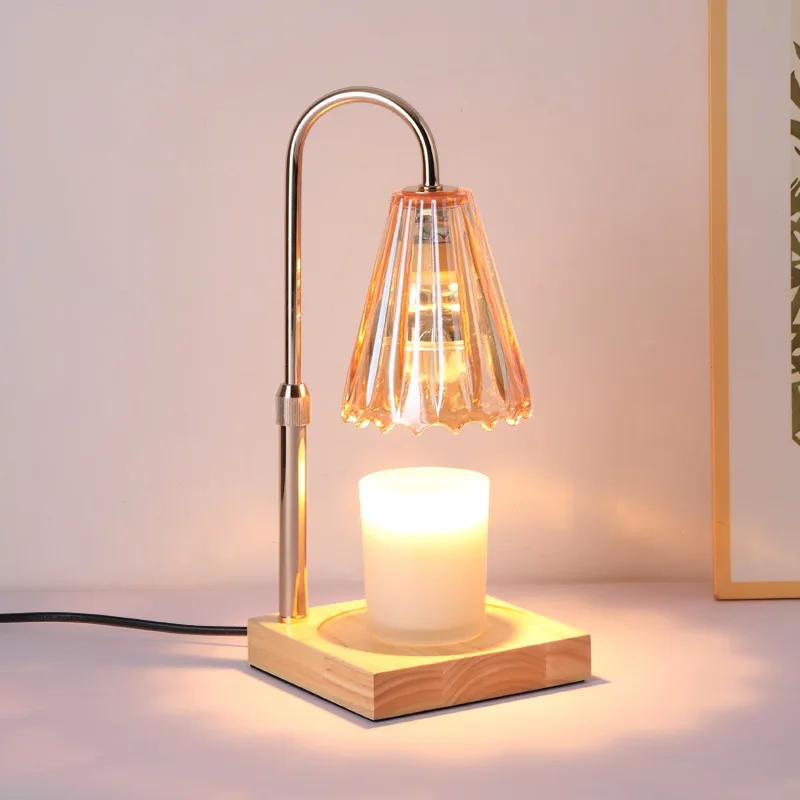 Modern Luxury Wooden Wax Melting Lamp Glass Lamp With Dimmer Timer Adjustable Wooden Candle Warmer Lamp