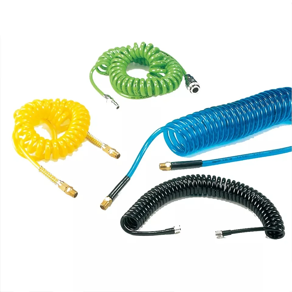 PU Air Compressor Spiral Coiled Hose with Swivel Fittings and Bend Restrictors