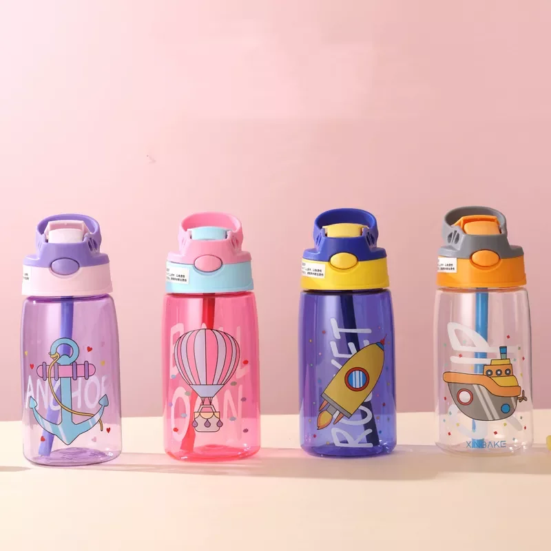 480ml Plastic Cartoon Pattern Outdoor Portable Water Bottles for Kids Promotional Thermal Insulation Performance with Straw Type
