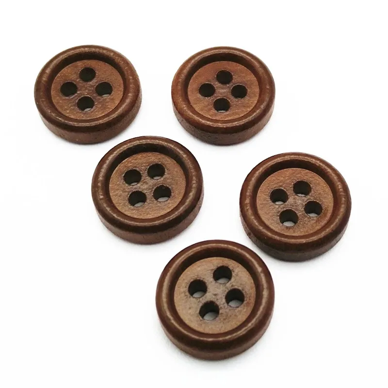 11.5mm 18L Wood button in dark brown color, 4 holes wooden button, shirt wood button
