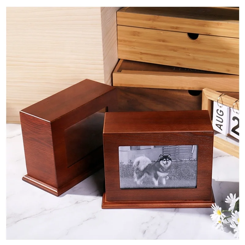 Factory Wholesale Memorial Coffin Pet Urns for Ashes Frame Funeral Wooden Urn Box For Animal Keepsake Gifts