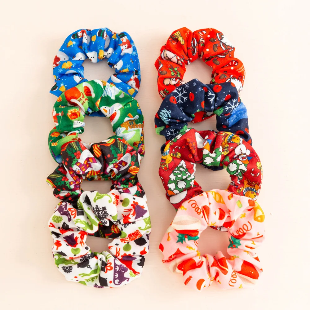 Christmas Snowman Bell Cross border Halloween Large Intestine Tie Head Rubber Band flower Wear Printed Christmas Headband