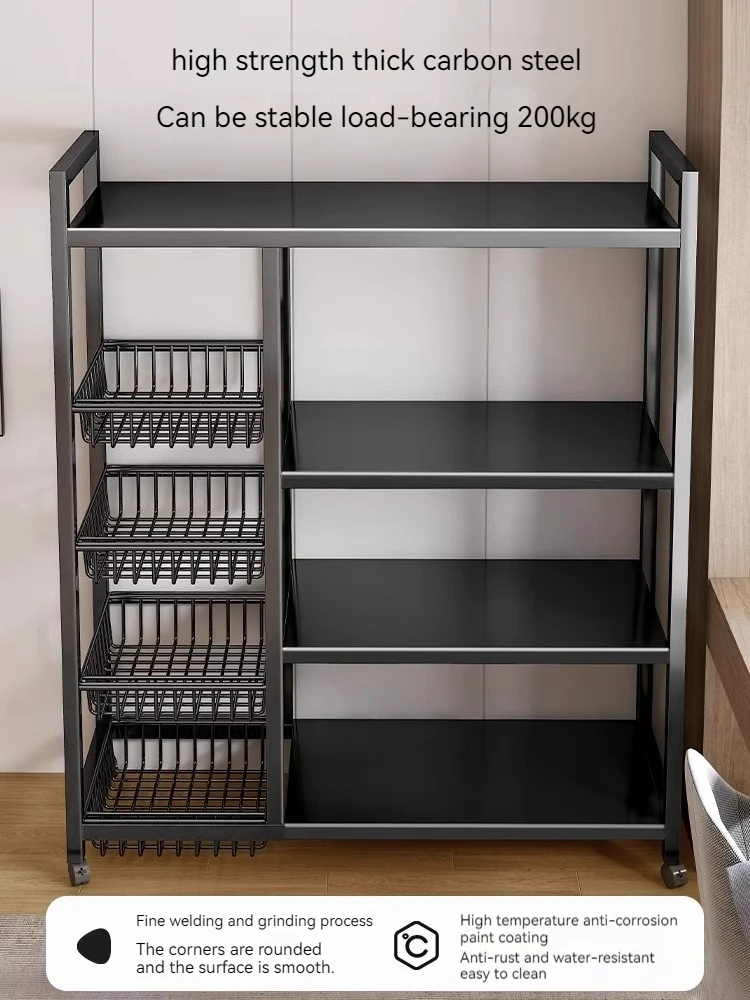 Kitchen rack floor multi-layer movable household vegetable basket storage storage shelf supplies