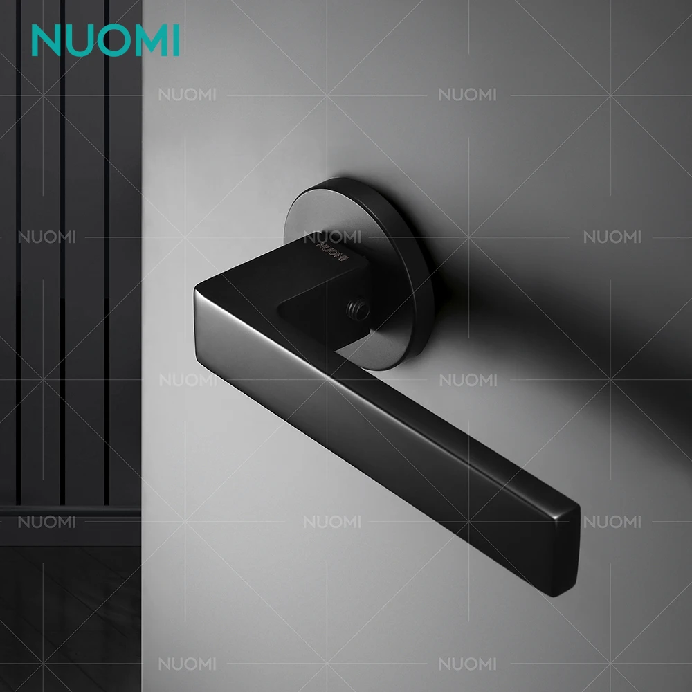 NUOMI Matte Black Square Door Handle Zinc Alloy Lever Door Knobs Lock Modern Design Bedroom Interior Door Handle With Key Lock
