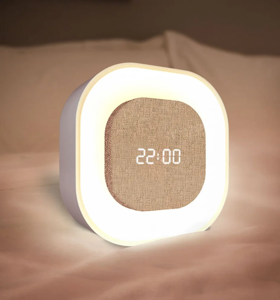 Fabric decoration alarm clock, LED light digital clock, sleep mode night light snooze clock wholesale