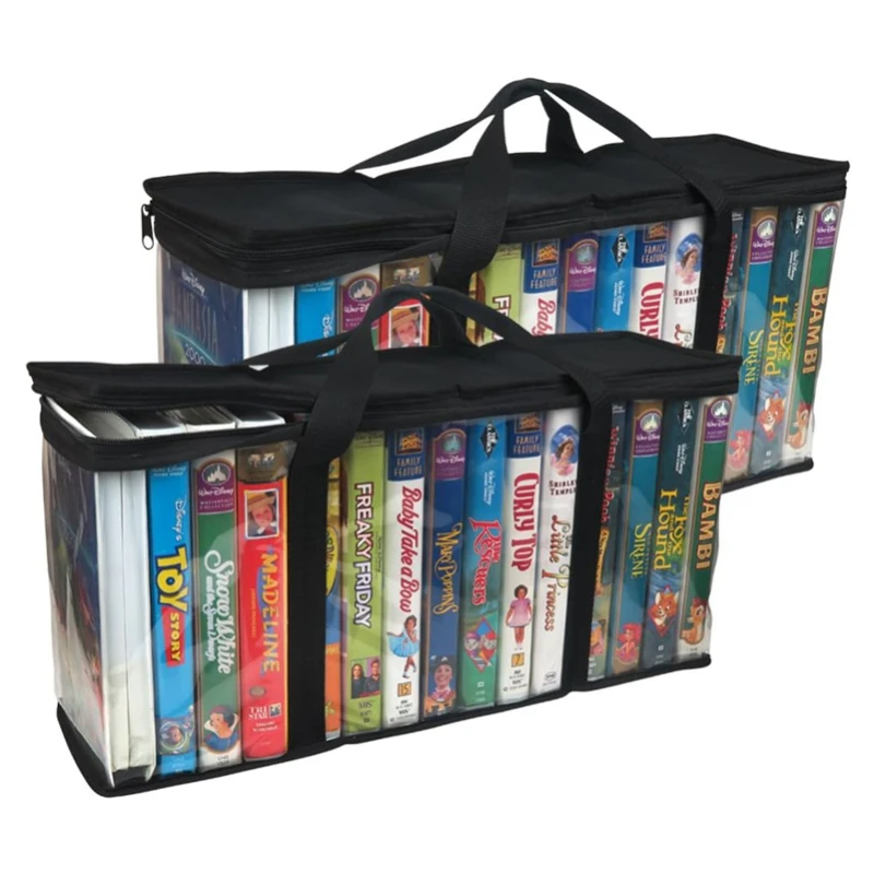 High quality portable Transparent PVC storage bag movie storage video tape with handle Large capacity Vinyl Record Bag