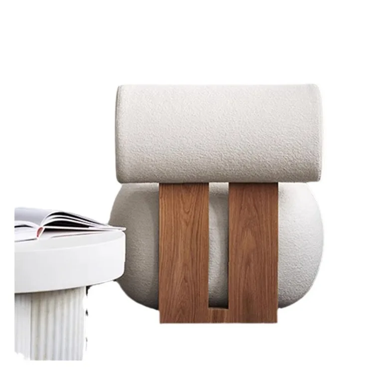 Nordic solid wood sofa chair modern light luxury cream wind living room lazy lamb fleece hippo chair single leisure chair