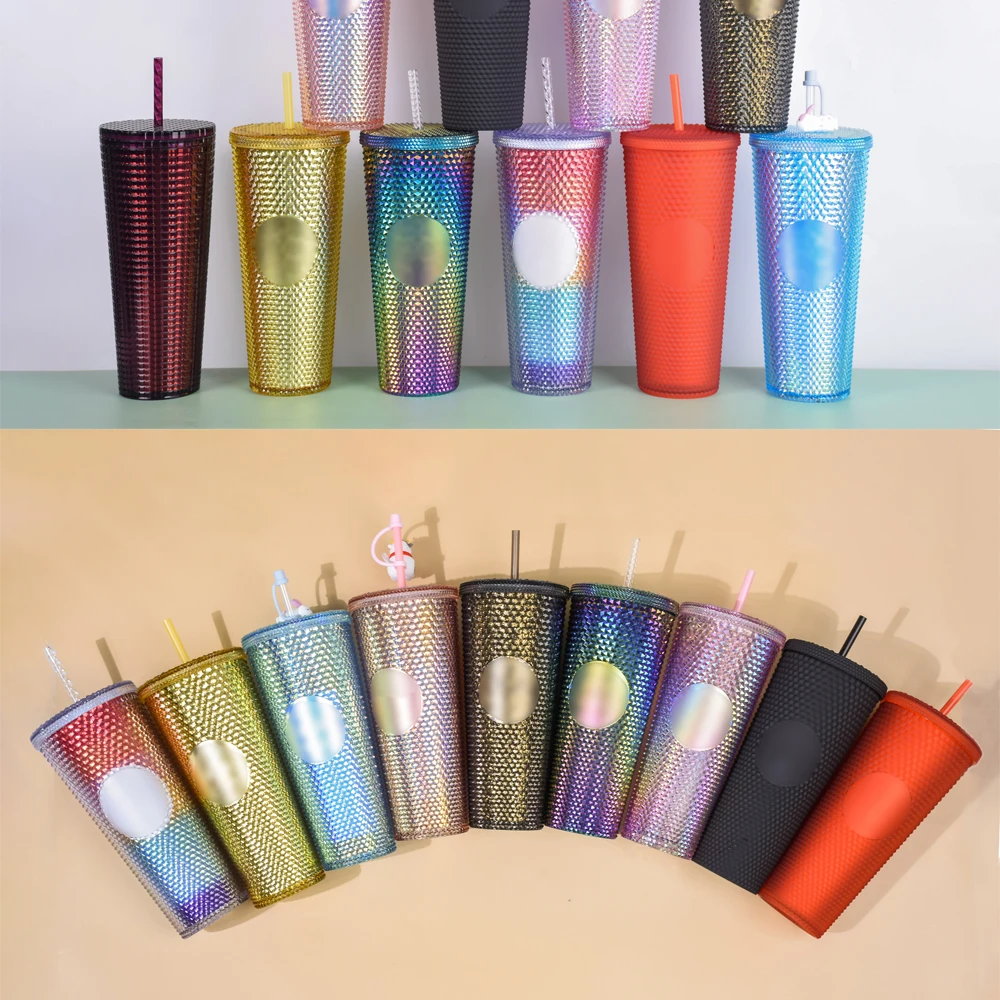 2025 Hot Sales Manufacturing Double Wall Coffee studded Plastic Tumbler Cold