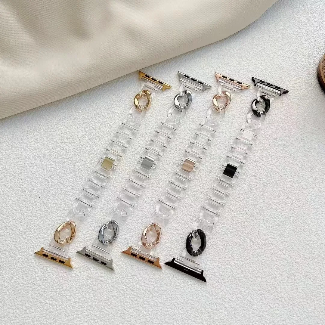 Fashion Chain Design Resin Straps for Apple Watch Hawksbill Resin Adjustable Straps for iWatch 38 40 41 42 44 45mm