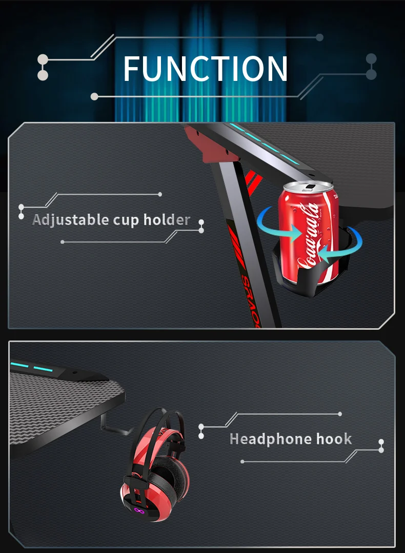 
Factory Direct New Model Premium Price RGB Gaming Desk Pc Desk Home Office Desk With LED Light H-Shape Gaming table 