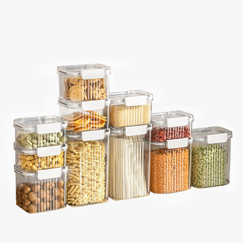 kitchen organizer airtight Plastic Sealed jar Can Storage Box Transparent bulk dry Food cereal Container dispen bin with lids
