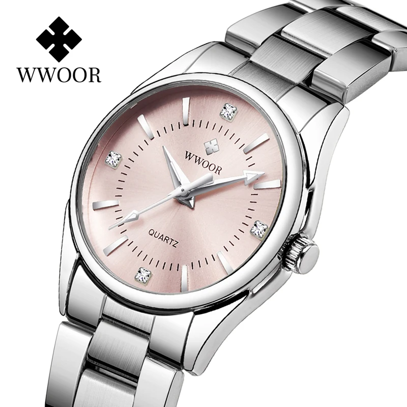 Высококачественные Брендовые Часы WWOOor 8852 из нержавеющей стали Роскошные деловые повседневные водонепроницаемые часы для женщин модные розовые с бриллиантами