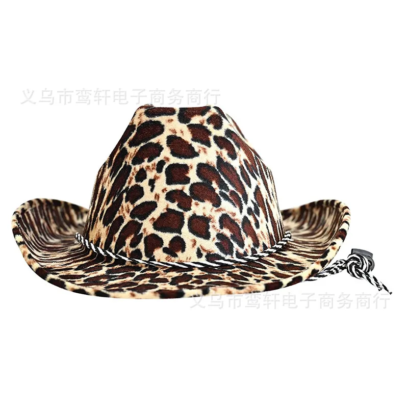 Straw Cowboy Hat Halloween Carnival Tiger Pattern Felt Cowboy Hats Leopard Pattern Zebra Custom Cowboy Hat