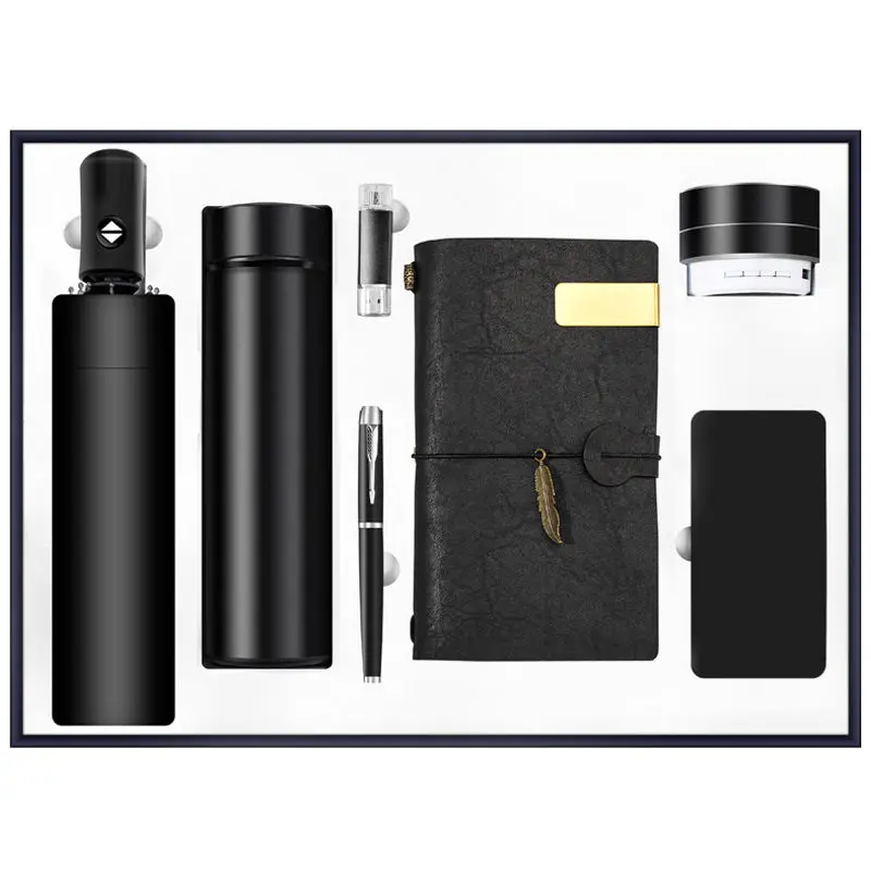 High end gift set corporate luxury gift promotion items notebook umbrella vacuum flask speaker