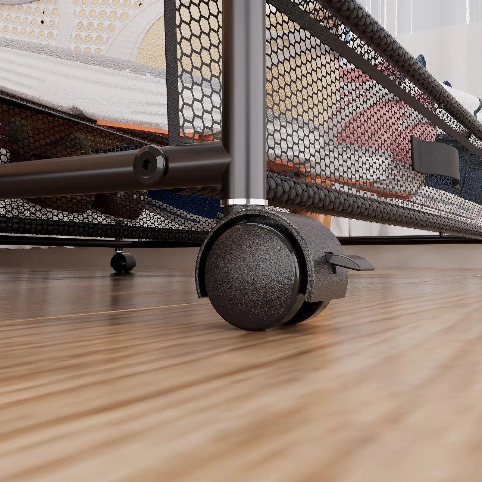 simple removable metal shoes rack household under bed shoes organizer rack with wheels Carbon steel mesh cloth shoes organizer