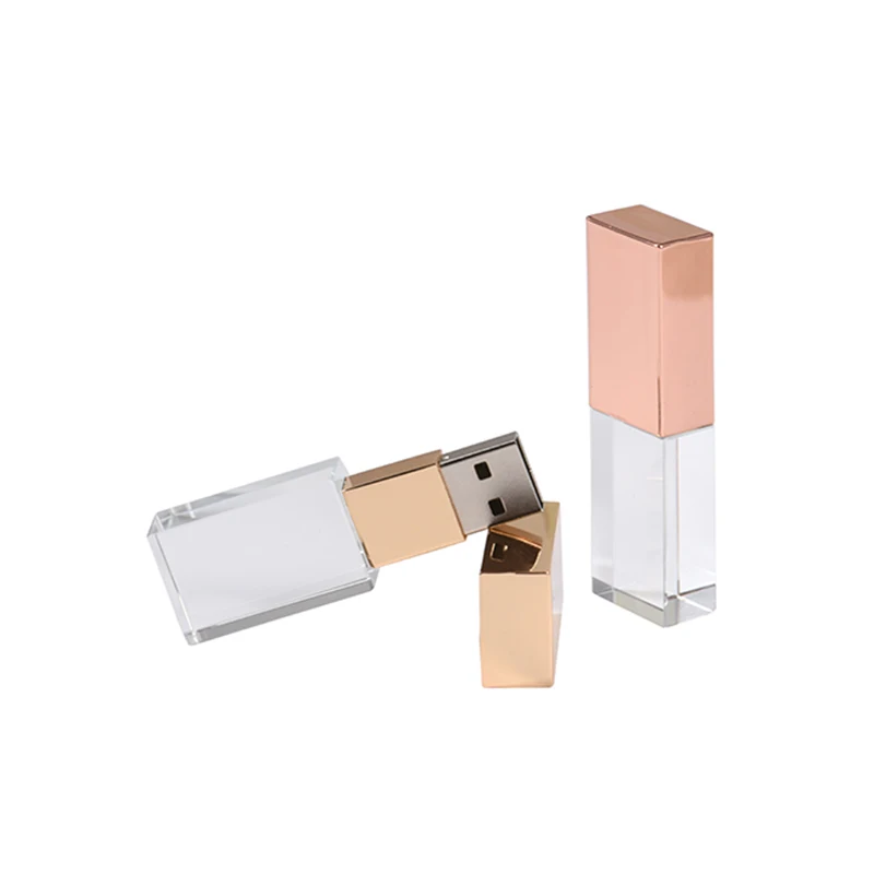 
Personalize rose gold pendrive 32gb 16gb 8gb metal crystal glass usb flash drive led light 