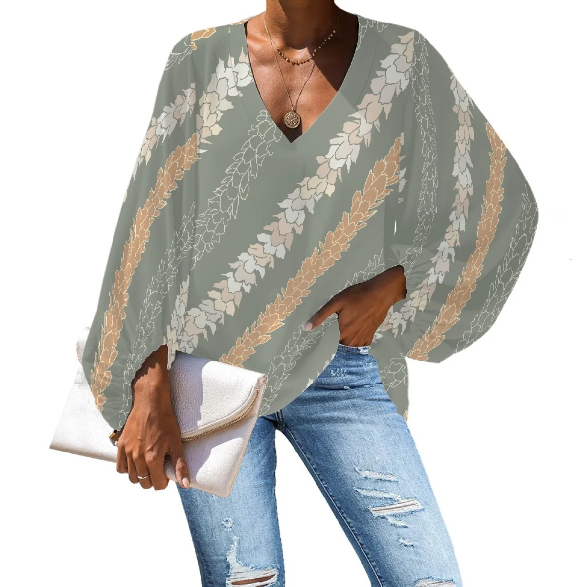 Elegant Long Sleeve Blouse For Women Print On Demand V Neck Plus Size Women Clothing Custom Blank Casual Women Tops And Blouses